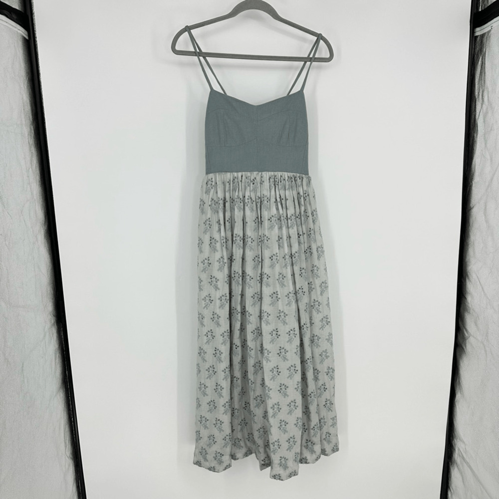 The Great Camelia Midi Dress Size M Dusty Blue Bustier Embroidered Eyelet Boho - Picture 3 of 13